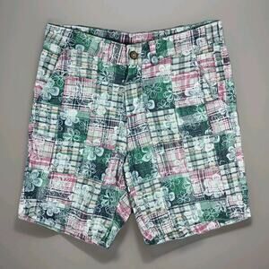 Charleston Threads Madras Patchwok Plaid Shorts Men 34 Flat Front